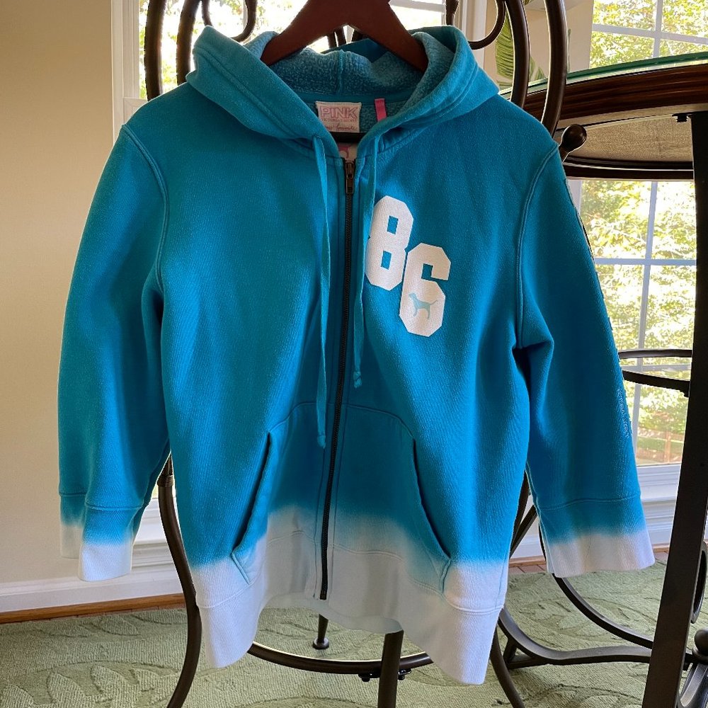 Victoria's Secret Pink Zip Hoodie Ombre Turquoise Jacket size Large